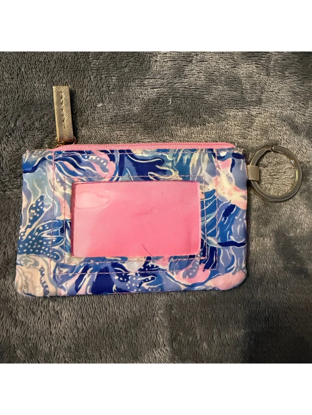 Lilly Pulitzer Keychain Card Holder Wallet Blue Pink Floral